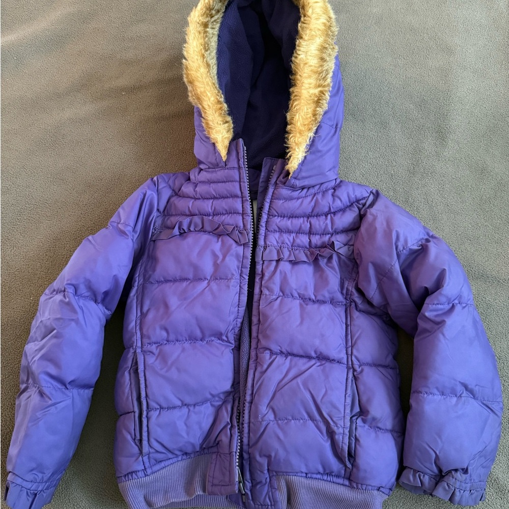 Gymboree Purple Puffer Jacket with Faux Fur Trim